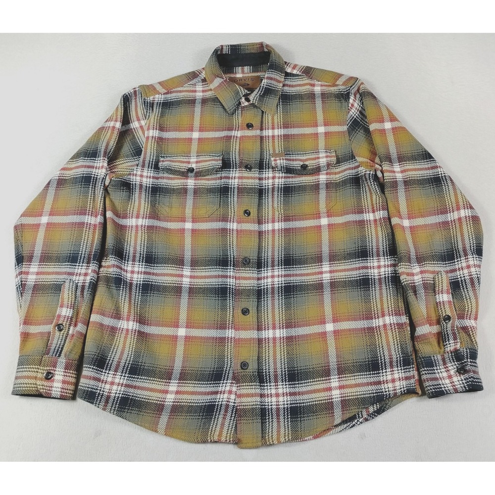 Orvis Big Bear Heavyweight Flannel Shirt Mens Small Multicolor Plaid Cabincore